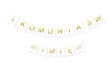 Baner napis I KOMUNIA ŚW + IMIĘ girlanda personali