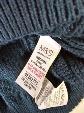 M&S męski sweter turkusowy wzór M