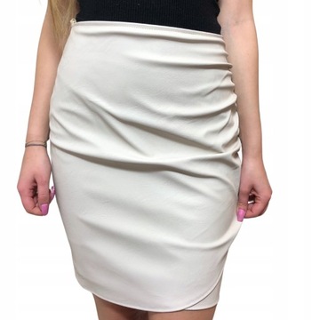 D7 SPÓDNICA MARSZCZONA ZAMEK BEŻ EKOSKÓRA R.44