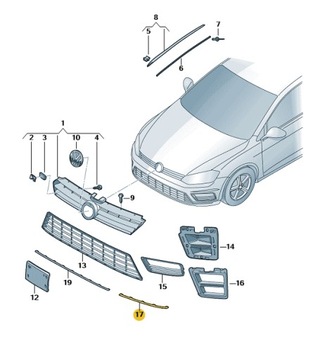 LIŠTA ZDOBENÁ NÁRAZNÍKU PŘEDNÍ VW GOLF VII R-LINE LEVÝ ORIGINÁLNÍ 5G0853763A