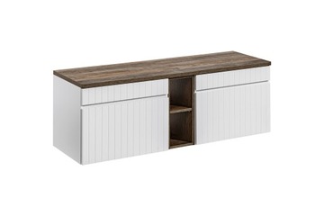 Szafka Łazienkowa Podwieszana z Grubym Blatem 2 Szuflady Frezy Biały 140 cm