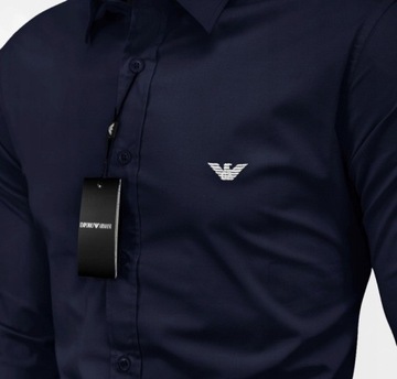 KOSZULA EMPORIO ARMANI SLIM FIT DOPASOWANA GŁADKA GRANATOWA