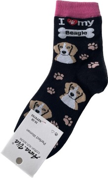 Skarpety damskie pieski psy BEAGLE CZARNE