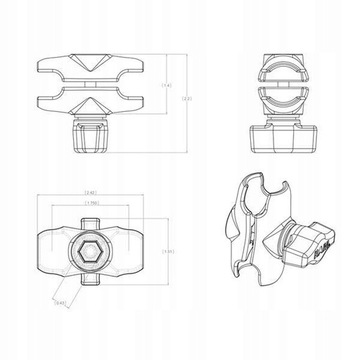 Крепление RAM Рамка длиной 6 см с разъемами размера B 1 дюйм RAM-B-201U-A