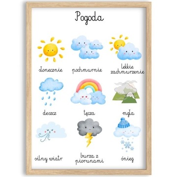 PLAKAT EDUKACYJNY OBRAZEK MONTESSORI POGODA SŁOŃCE DZIECIĘCY 30x40 cm