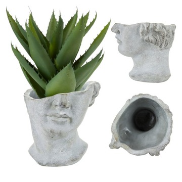 OSŁONKA DONICZKA GŁOWA RZEŹBA BETONOWA VINTAGE ANTYK H19 CM