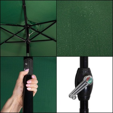 БОЛЬШОЙ СКЛАДНОЙ САДОВЫЙ ЗОНТ - ЗЕЛЕНЫЙ, ПРОЧНЫЙ (260 СМ), С ЖЕСТКОЙ РУЧКОЙ