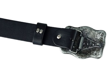 SKÓRZANY PASEK DO SPODNI 4 CM CZARNY MOTOCYKLISTY CZASZKA PŁOMIENIE