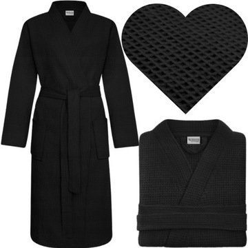SZLAFROK GOFER KIMONO WAFEL BAWEŁNIANY HOTELOWY UNISEKS CZARNY XXL