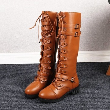 Kozaki Sznurowane buty damskie z klamrą B252-131