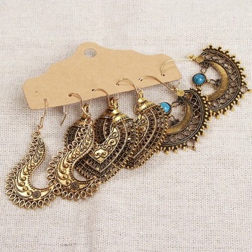 LATS Boho Этнический серебряный комплект серег для женщин в винтажном стиле с деревянной кисточкой