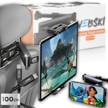 Regulowany Uchwyt Samochodowy na Telefon Tablet 7-11 +Kabel USB 100cm
