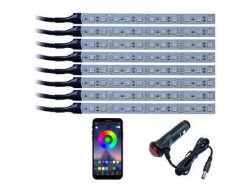 Oświetlenie wnętrza auta RGB 8x12LED BLUETOOTH