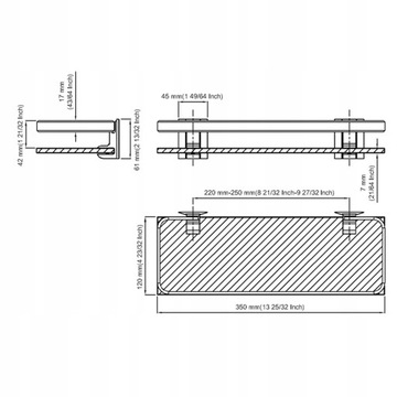 ПОЛКА С ПРОЗРАЧНЫМ СТЕКЛЯННЫМ ЗЕРКАЛОМ 35 СМ