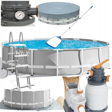 Basen ogrodowy stelażowy z pompą 12V 457x122cm 6w1