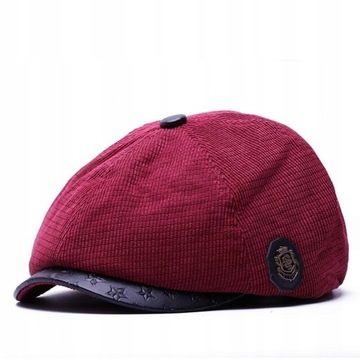 modny beret męski z herbem sztruks gatsby