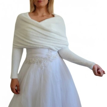 Элегантный свадебный шарф с рукавами I Свитер из альпаки цвета слоновой кости I Аксессуар S