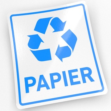 Naklejka etykieta na kosz pojemnik śmieci PAPIER makulatura 15 cm