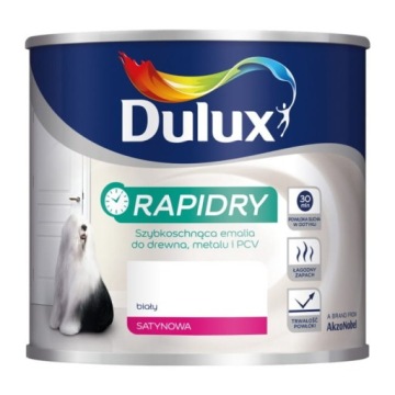 DULUX RAPIDRY Farba do drewna metalu i PCV satynowa Biała 0,4L