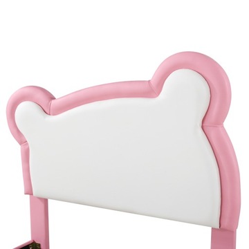 Кровать односпальная 90х200см, детская кровать с мягкой обивкой и розовым изголовьем.