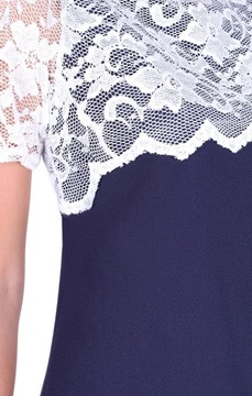 Granatowa sukienka mini z białą koronką XL