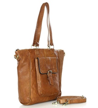 Skórzana torba damska vintage shopper miejski camel - MARCO MAZZINI vs95b