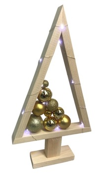 CHOINKA DREWNIANA Z BOMBKAMI OZDOBA STROIK + LED