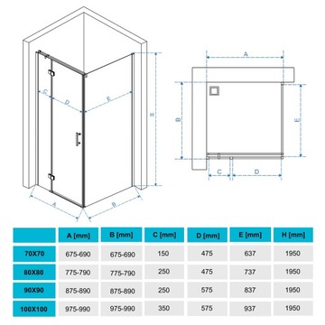 Kabina prysznicowa kwadratowa uchylne złota 90x90cm szkło 6mm + powłoka