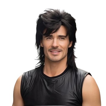 Peruka barwena dla mężczyzny zabawna Pop Rock Joe Dirt lata 70 czarny