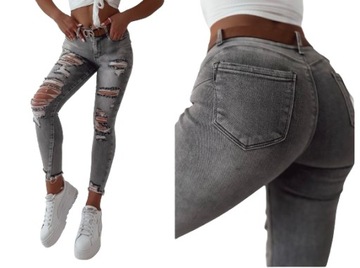 Jeansy spodnie damskie z dziurami push up + pasek gratis M Sara XS/34