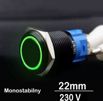 Przycisk sterowniczy przełącznik SPDT metalowy czarny 22mm LED 230V mo