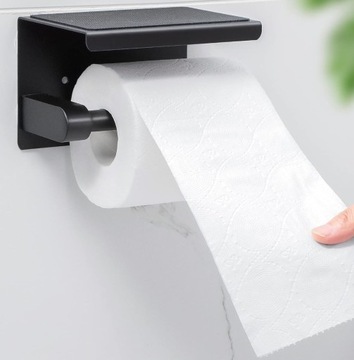 НАСТЕННЫЙ ДЕРЖАТЕЛЬ ДЛЯ ТУАЛЕТНОЙ БУМАГИ С ПОЛКОЙ ДЛЯ ТЕЛЕФОНА САЛФЕТКИ ЧЕРНЫЙ