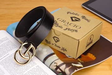 КОЖАНЫЙ РЕМЕНЬ ЖЕНСКИЙ, ЧЕРНЫЙ, ЗОЛОТАЯ ПРЯЖКА, GRACIO