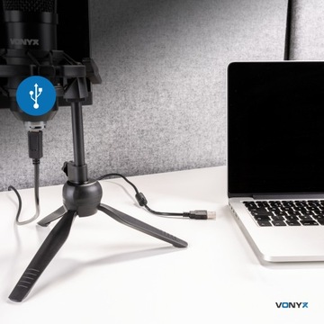 Mikrofon pojemnościowy USB STUDYJNY TRIPOD stołowy podcast YOUTUBE