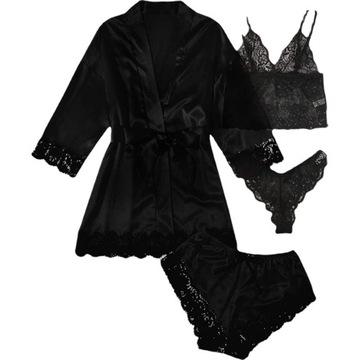 PIŻAMA ZESTAW DO SPANIA 4 CZĘŚCIOWY DLA KOBIET SZLAFROK Sexy Lace