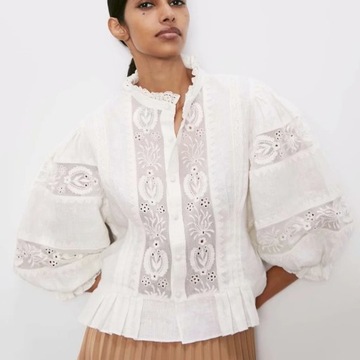 TEELYNN White lace shirts women 2020 Cotton Floral