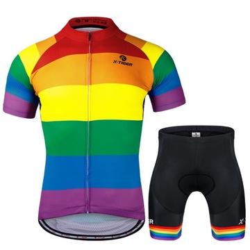 KOSZULKA ROWEROWA SPODENKI Z WKŁADKĄ ŻELOWĄ TĘCZA