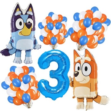 ZESTAW BALONÓW NA 3 URODZINY BLUEY BINGO 33SZT