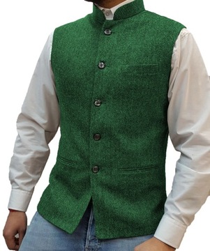 Herringbone Men's Vests Elegant Sleeveless Stand C