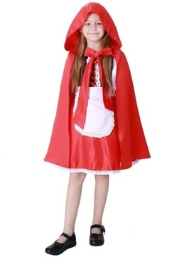 STRÓJ KOSTIUM CZERWONY KAPTUREK PELERYNA NA HALLOWEEN KARNAWAŁ 134 140 CM