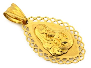 Zawieszka złota 585 medalik Matka Boska z Dzieciątkiem w ażurowej oprawie