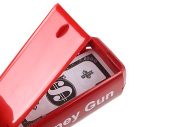 MONEY GUN STRZELANIE PLIK PIENIĘDZY BANKNOTY SPUST DLA MAŁEGO BOGACZA