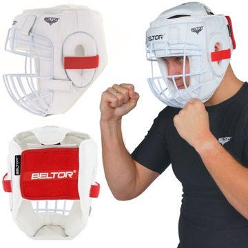 BELTOR KASK BOKSERSKI MMA Z KRATKĄ SKÓRZANY KUMITE SHIRO-AKA OCHRANIACZ XXS