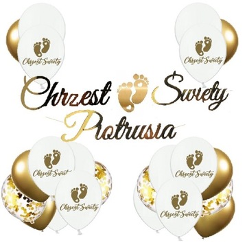 Balony STÓPKI na Chrzciny baner CHRZEST + IMIĘ