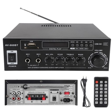 WZMACNIACZ DO GŁOŚNIKÓW AMPLITUNER STEREO HIFI BLUETOOTH RADIO FM PILOT LED