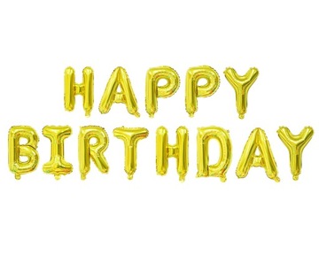 Balon foliowy URODZINY złoty napis HAPPY BIRTHDAY