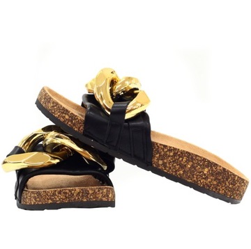 ТАПОЧКИ ЖЕНСКИЕ С ПРОБКОЙ, ЧЕРНЫЕ, ПРОФИЛИРОВАННАЯ ЦЕПОЧКА