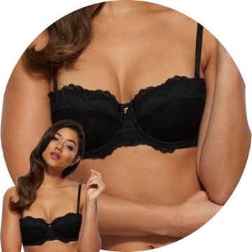 Gossard 7707 black 100F czarny koronka Biustonosz BARDOTKA