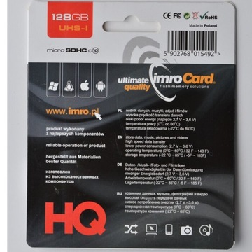 Карта памяти IMRO microSD 128 ГБ КЛАСС 10 UHS