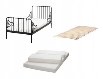 IKEA MINNEN łóżko rosnące CZARNE + materac PLUTTEN